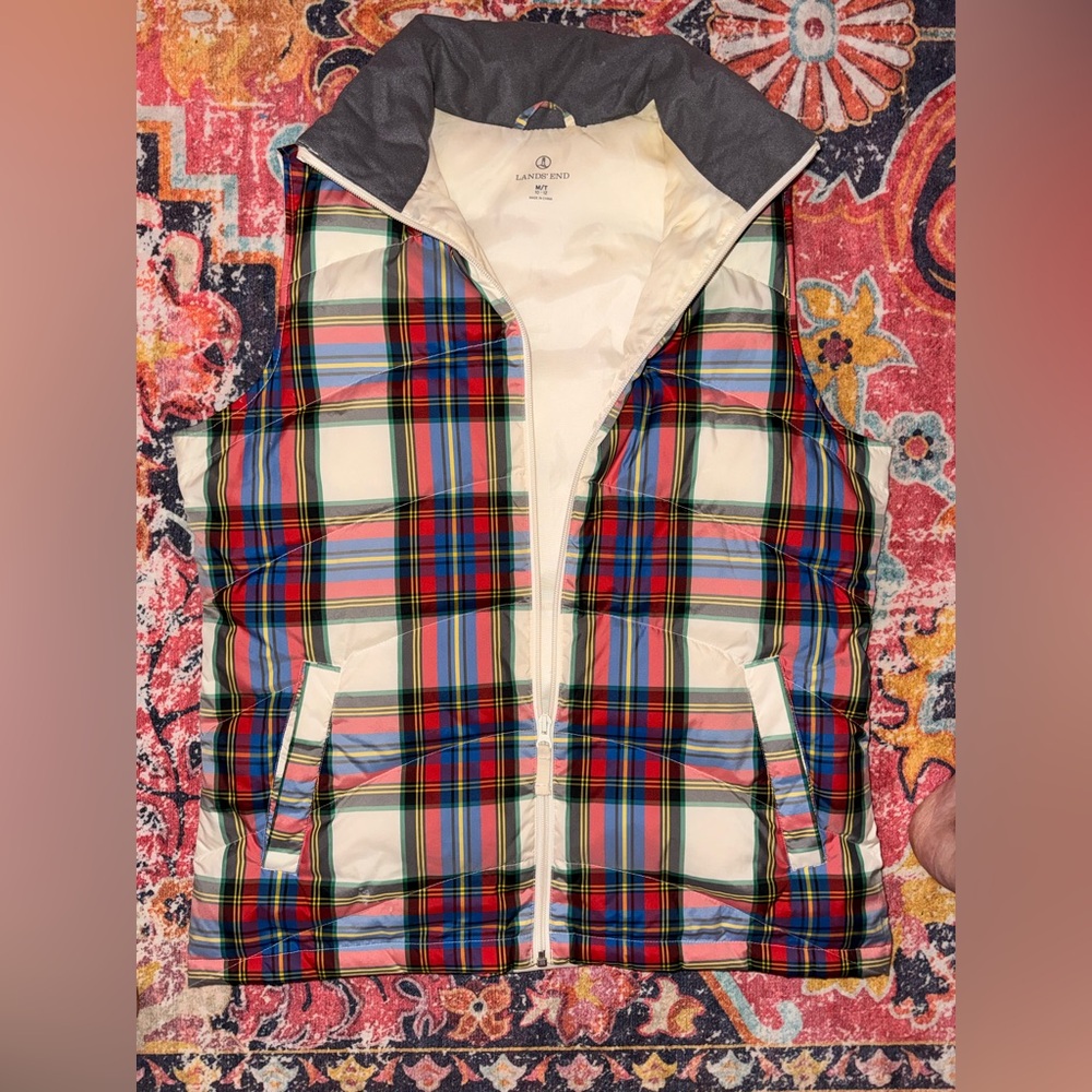 Lands End Womens Plaid Multicolor Zip Down Fill Quilted Puffer Vest Size M/Tall - Picture 4 of 7